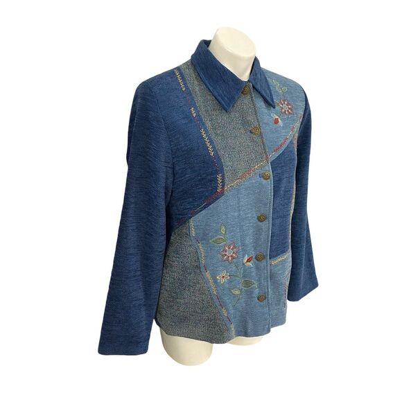 Alfred Dunner Blazer Womens Sz 8 Cottagecore Granny Patchwork Blue Jacket Art - Picture 7 of 14